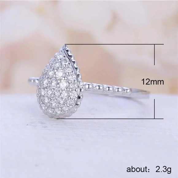 💍 Big Pear Gemstone Zircon Elegant Water Drop Silver Rings for Women, EVGG1355 - Picture 6 of 7